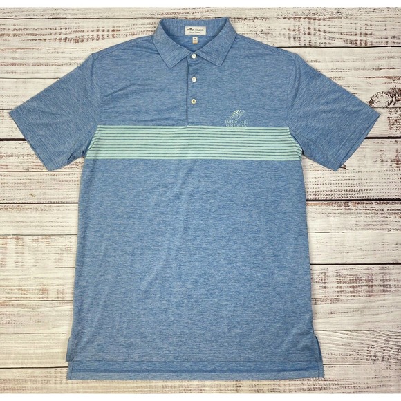 Peter‎ Millar Summer Comfort Blue/Green Striped Golf Polo Shirt Turtle Hill Golf - Picture 1 of 4